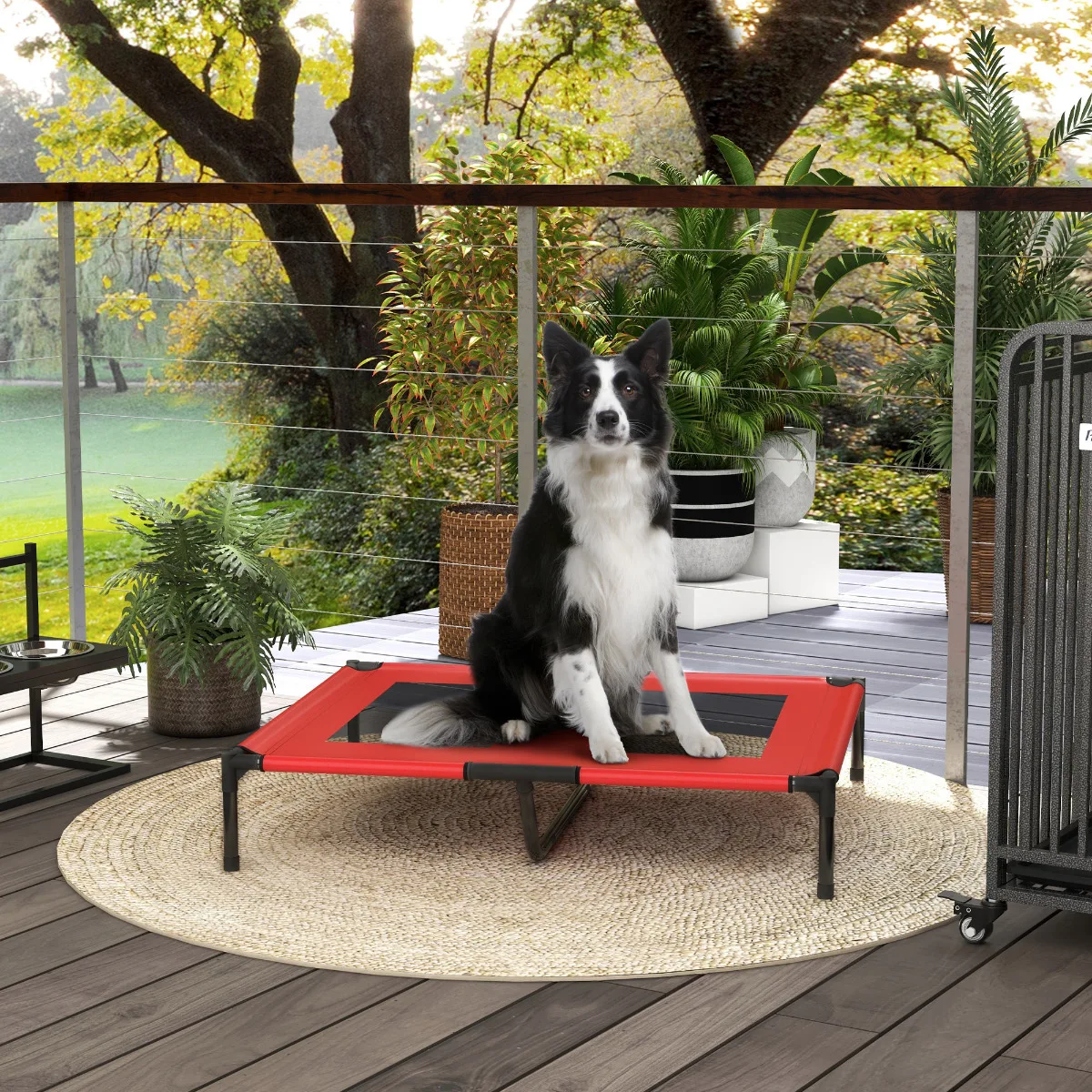 Lit pour chien surélevé Red Oxford 92x76x18cm, lit de camping respirant pour grands chiens