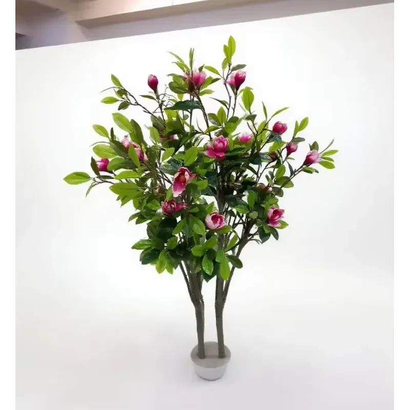 Faux Rose Bonsai Tree in Pot Green Artificial Plant for Home Office Desk Decor Modern Plastic Flower Arrangement Indoor