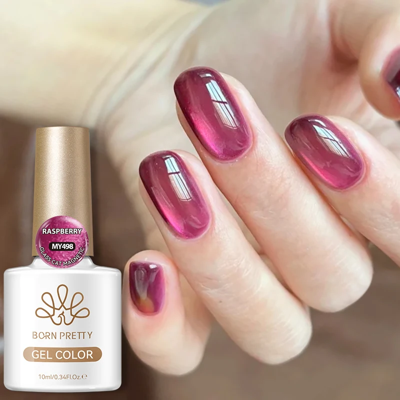 BORN PRETTY Raspberry Glass Bead Cat Magnetic Eye Gel Polish 10ml Pomegranate Red Mocha Rose Soak Off UV Ultra Shine Nail Art