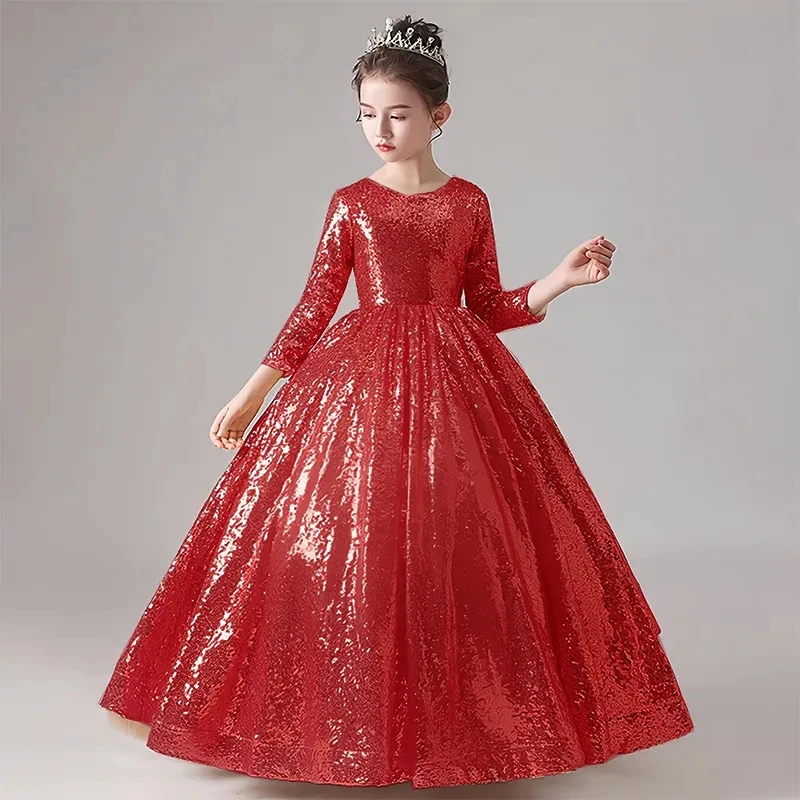 Neue Kinder Ballkleider Mädchen elegante Pailletten Ballkleider mit Teenagern Abend party Abendkleid Mädchen Kommunion glänzendes Kleid