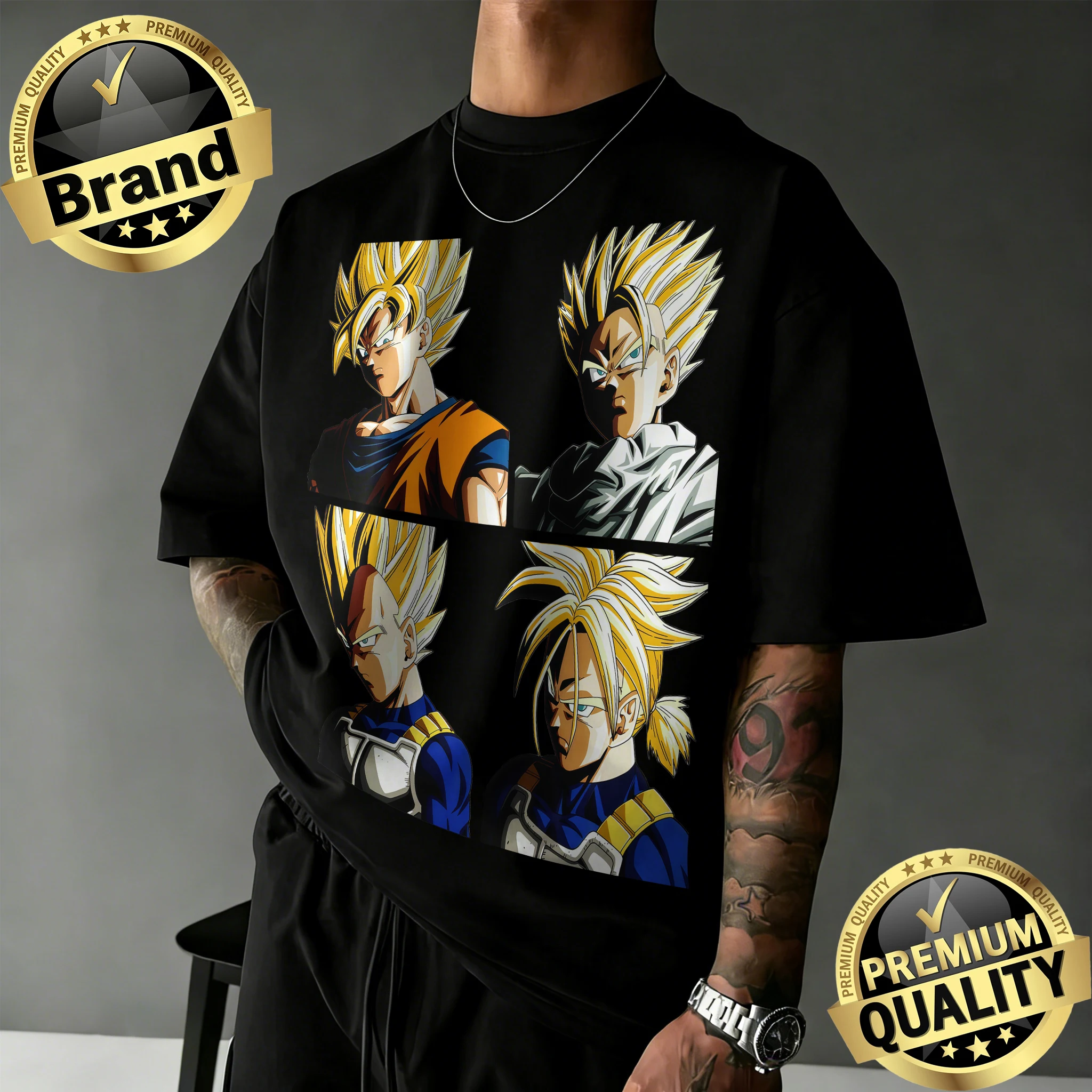 2026 Sommer Dragon Ball 100% Baumwoll-T-Shirt für Herren, Oversized Retro Super Saiyajin Formen Print Tees für DBZ-Fans, Kurzarm-Oberteil