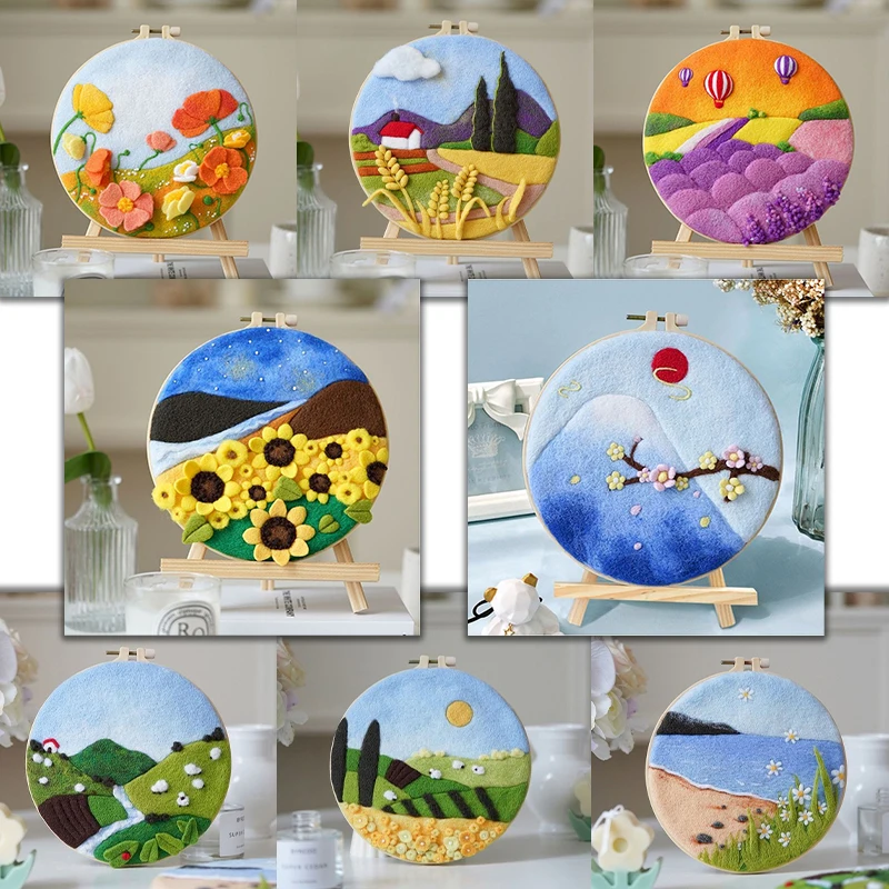 

GATYZTORY House Wool Painting Kit Handicraft Art Diy Craft Kits For Adults Landscape Felt Needle Kit Handmade Embroidery Kit