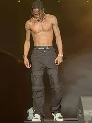 Macacão de algodão multi-bolso masculino, calça Travis Scott estilo festival de música, Paris, outono