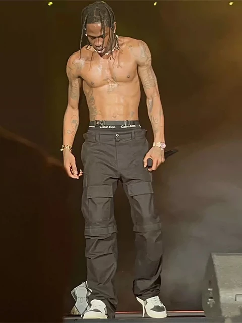 Paris Style Travis Scott Music Festival Style tuta multitasche in cotone pantaloni autunnali da uomo AliExpress