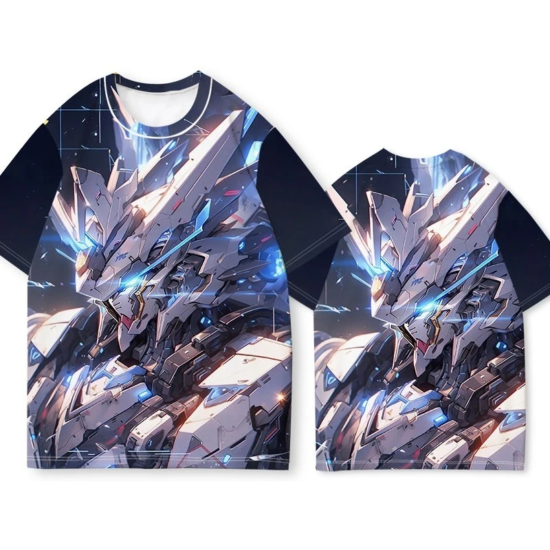 ガンダムアニメ Tシャツ メカ戦士 ダイナミックバトルプリント ユニークなバンダイ風両面デザイン アニメファンの必需品