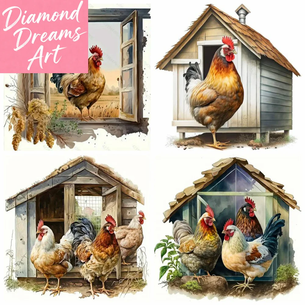 Rahmenloses, neues Diamantmalerei-Set mit Tiermotiv für die Heimdekoration, vollständiges rundes/quadratisches Mosaik-Hühnerbild aus Strass, Bastelset