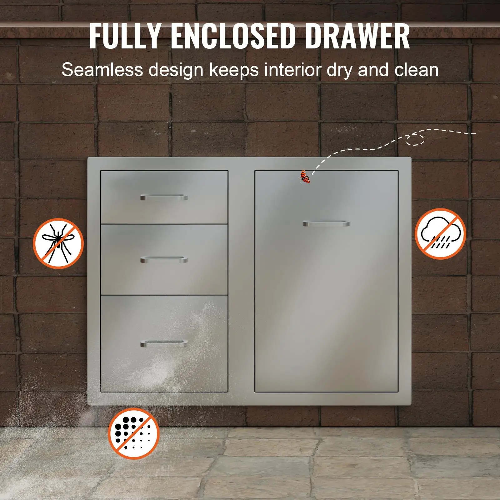 Outdoor Kitchen Door Drawer Combo 29.5 Inch W 22.6 Inch H 21.7 Inch D Access Door with Triple Drawers Propane Drawer and Adjustable Garbage for bbq Island Patio Grill Station
