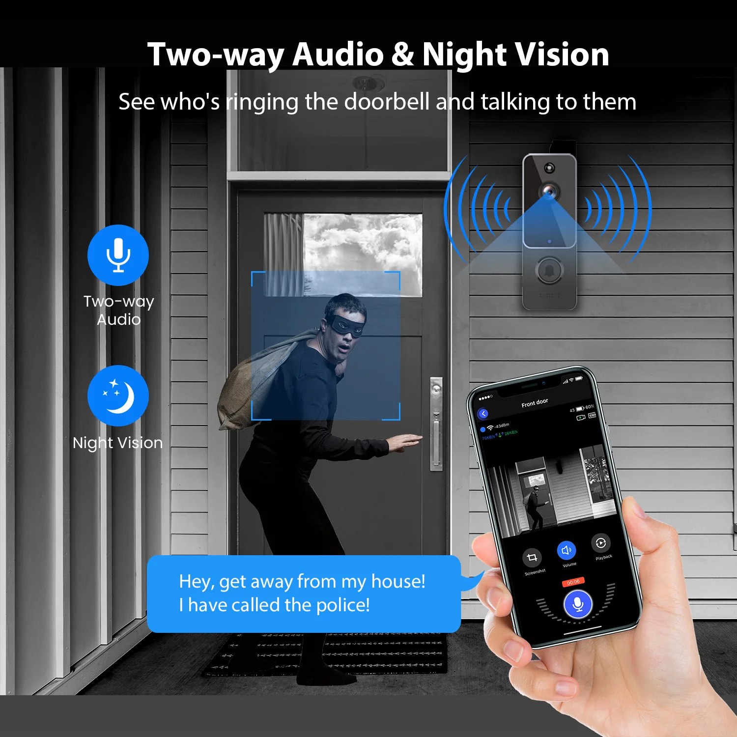 Wireless Wifi Smart Doorbell AI Smart Human Detection HD Video Intercom Door Bell Camera Security Protection Cloud Storage Chime