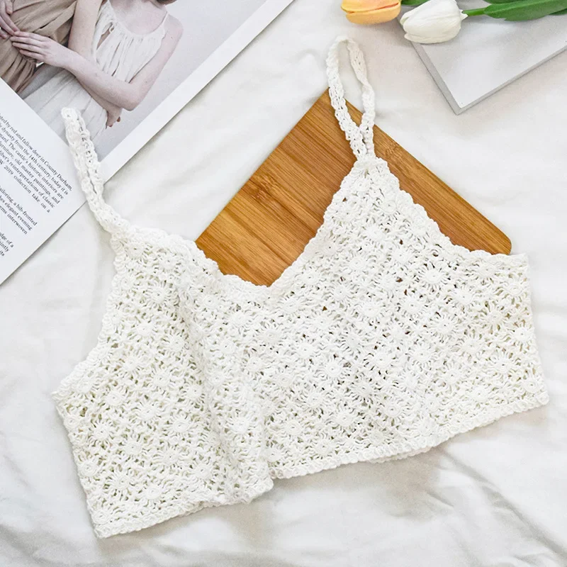 Boho Crochet Cami Women Strappy Embroidered Lace Camisole Crop Vest for Women Teen-girl Summer Gypsy Boho Resort Wear