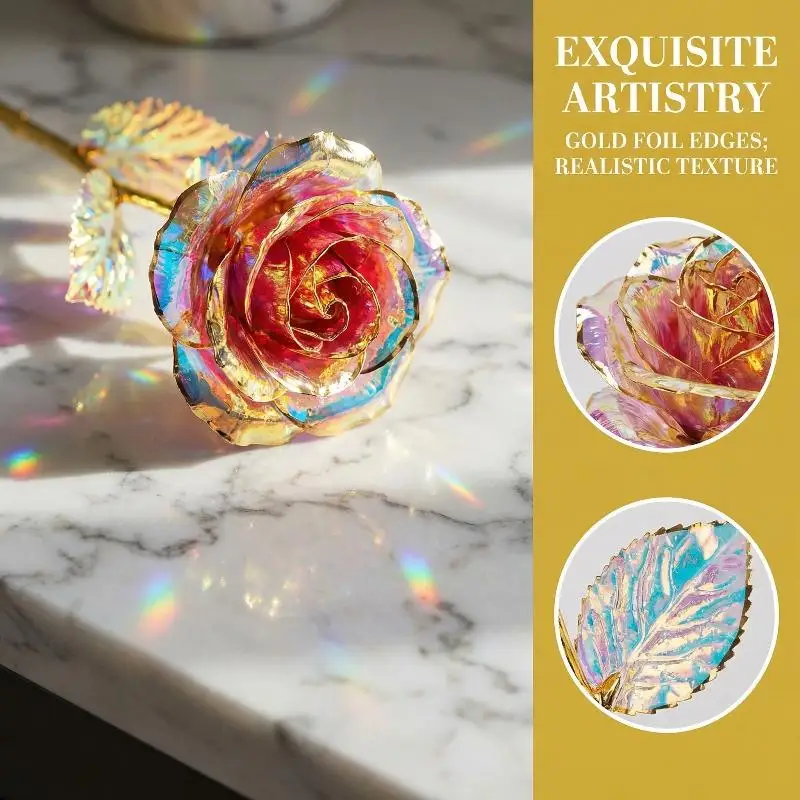 。1pc Valentine's Day Creative Gift Gold Foil Plated Single Rose Artificial Gold-Leaf Rose Gift For Valentine's Day Mother's Day