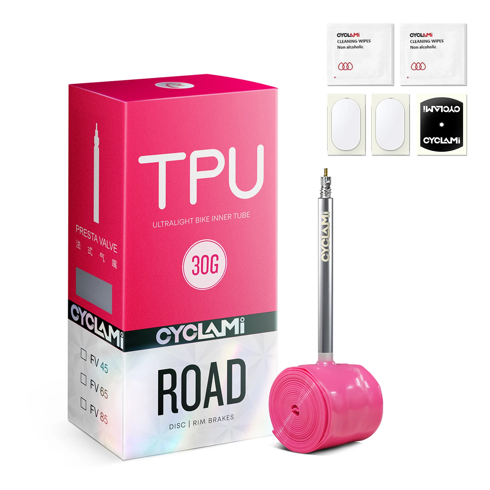 

CYCLAMI Super Light Bike Inner Tube TPU Material 30g Road Bicycle Inner 45 65 85 mm Length French Valve