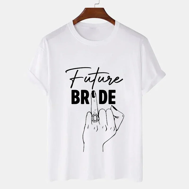 Zomer Top Vrouw Kleding Toekomstige Bruid Bruiloft Bachelorette T-shirt Korte Mouw Bruid Ring Vinger Bruid Team Bruiloft Tees