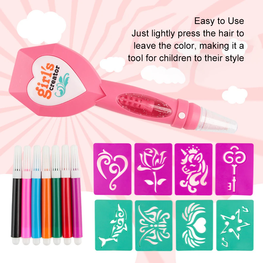 อุปกรณ์ทำสีผม DIY สำหรับเด็กผู้หญิง อุปกรณ์ทำสีผมและสักแขนหลากสีในชุดจัดแต่งทรงผม