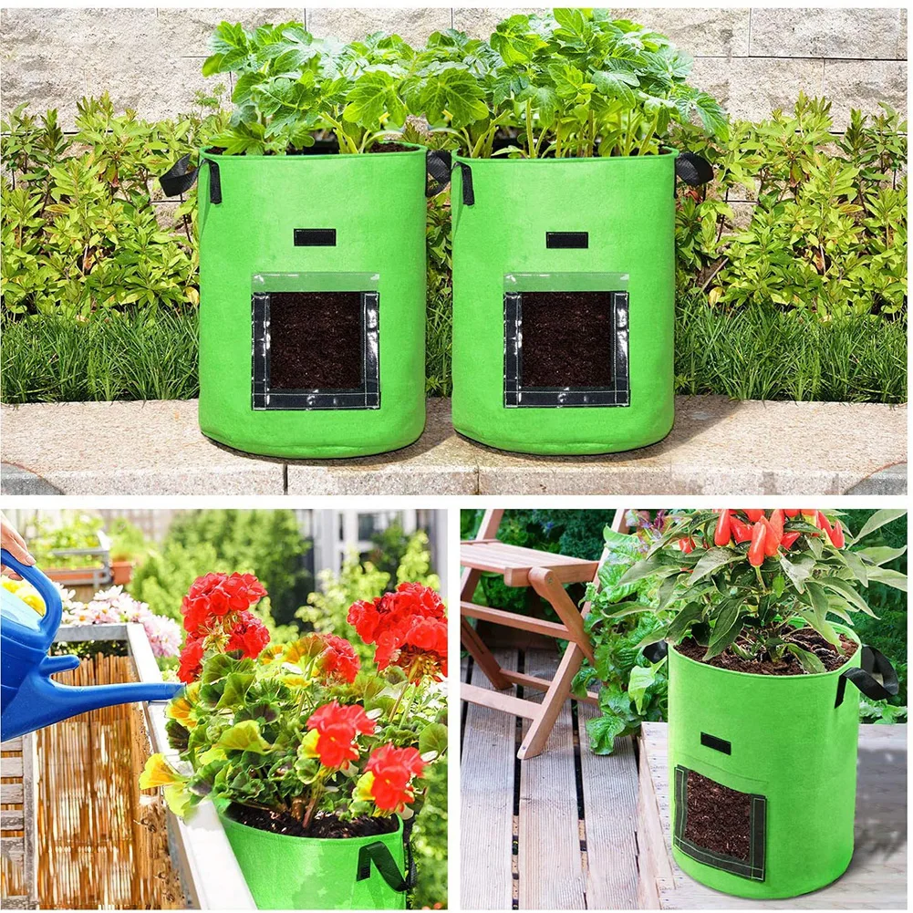 Grow Bags For Potatoes & Vegetables, Air-Pruning Felt Planters With Side Handles, Space-Saving Gardening Containers
