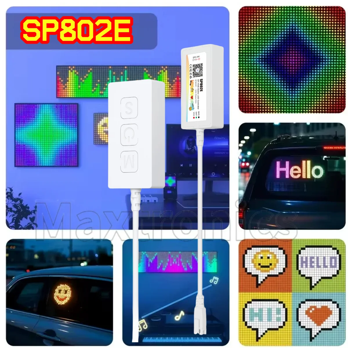 1024 Pixels SP802E SPI RGB Matrix LED Controller DC5-24V Animation Music Wifi DIY APP Wireless Control W2812B WS2811 LED Panel