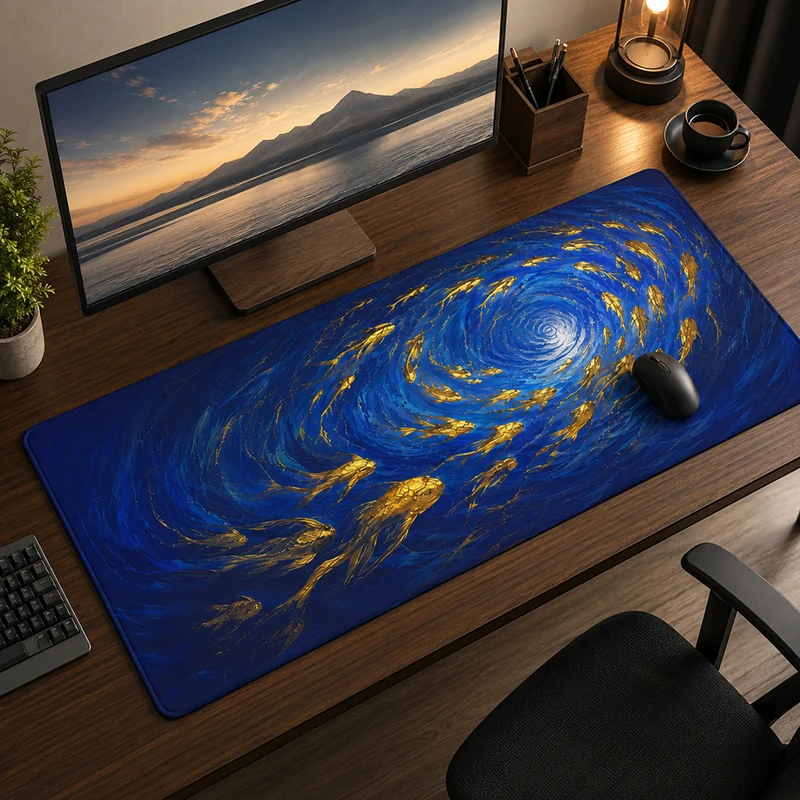 Mouse Pad Gamer Blue Gold Ocean printon demand Large Computer Mousepad XXL Desk Mats Soft Natural Rubber Non-Slip Mouse Mats