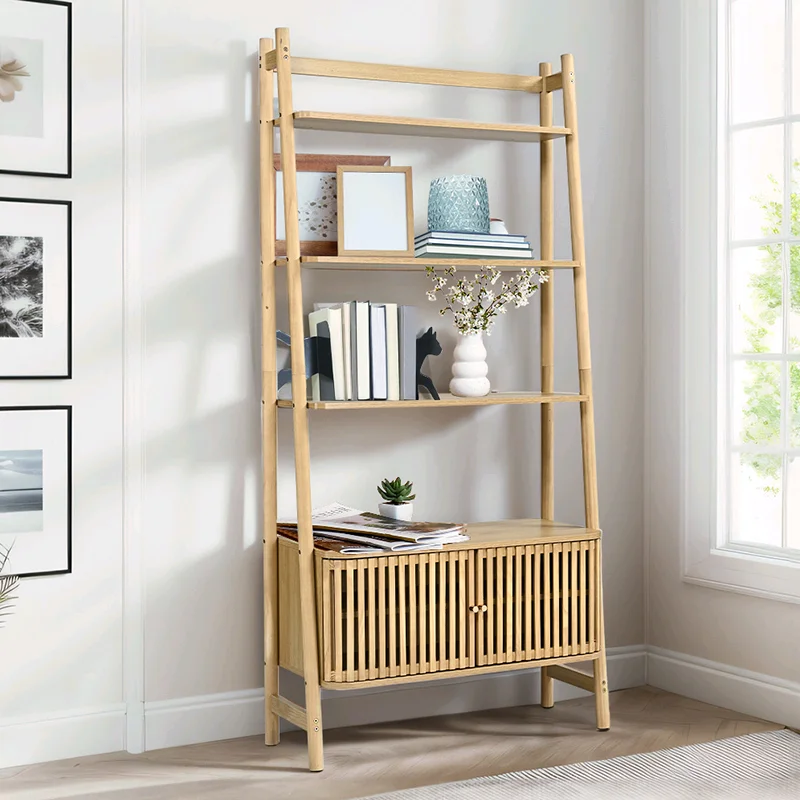 

！@Combohome 4 Tier Wood Ladder Shelf Multifunctional Display Stand Storage Cabinet Bookshelf Natural
