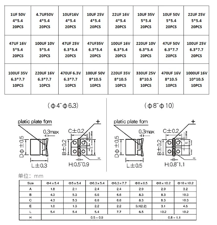 400Pcs 24Value SMD Aluminum Electrolytic Capacitors Assortment Kit + Box 1uF~1000uF 6.3V-50V