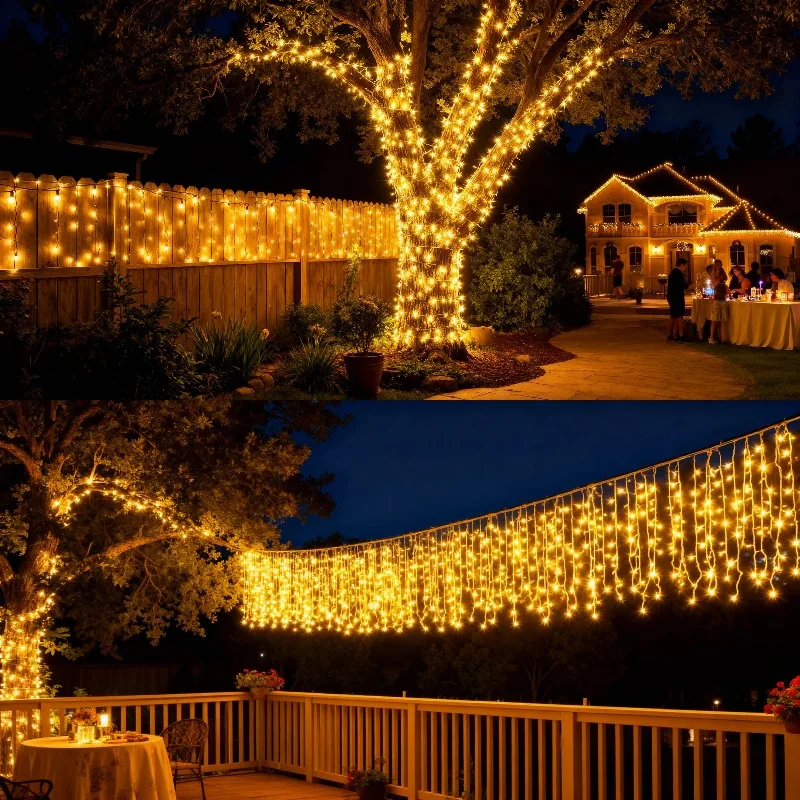 سلسلة أضواء LED ملونة تعمل بالطاقة الشمسية بطول 7 أمتار، إضاءة خارجية مقاومة للطقس، مثالية لسياج الحديقة والفناء والديكور الاحتفالي