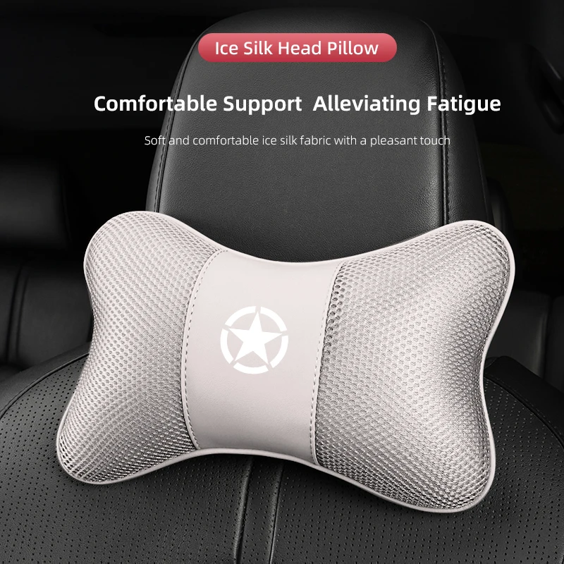 1Pcs Car Seat Headrest Ice Silk Neck Pillow Support Soft Pad For Jeep Grand Cherokee Wrangler Gladiator Compass Renegade Avenger