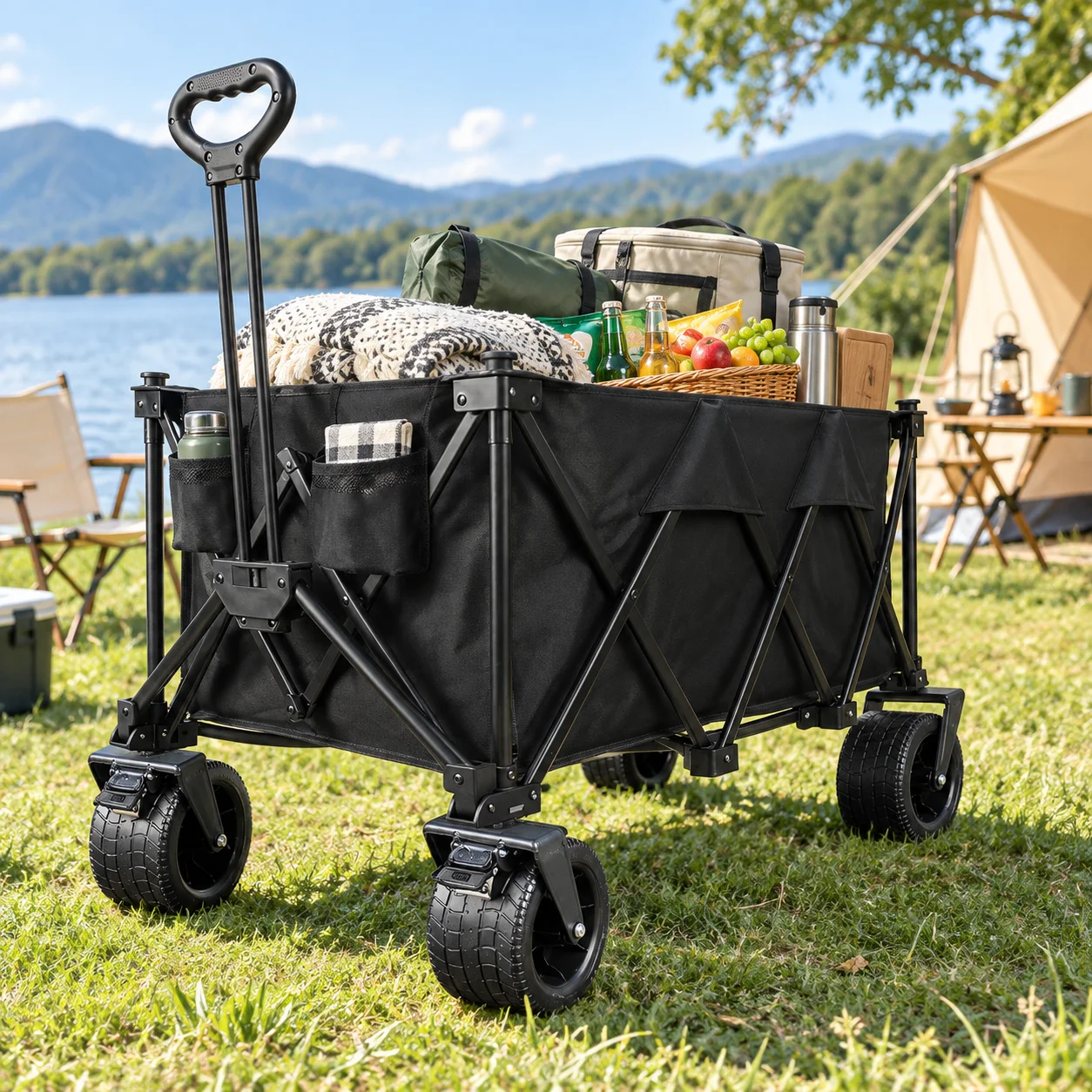 Strong load-bearing gathering camper Large outdoor folding camper Portable camping trolley