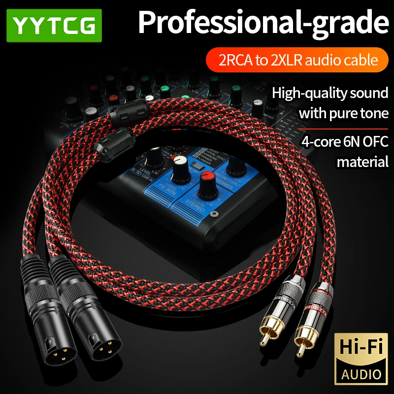 YYTCG 2RCA to 2XLR Male/Female Cable 6N OFC HiFi Stereo for Mixer Amplifier Speaker Stage Studio