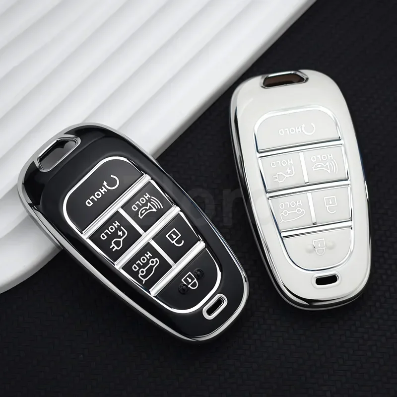 TPU 자동차 키 케이스 커버 쉘 포브, 현대 솔라리스 소나타 하이브리드 NEXO NX4, 그랜드 산타페 투싼 2020 2021 거치대, 6 버튼