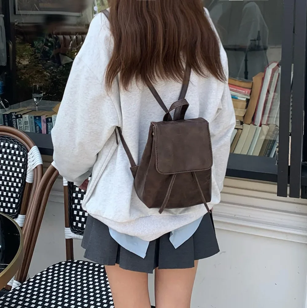 

2024 New Fashion Casual Literary Teenager Mini Backpack American Vintage Simple All Match Women Backpack Ladies Shoulder Bag