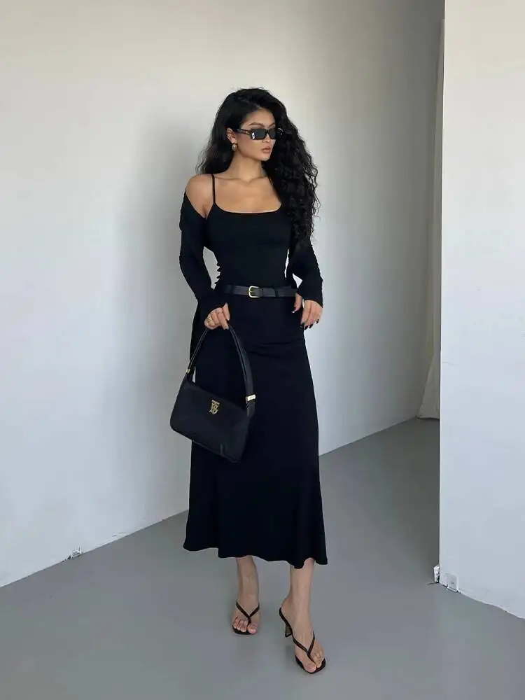 WOMENGAGA Hemdje Gebreide Jurk Met Capuchon Elegant Voor Vrouwen Herfst Nieuwe Hoge Taille Slanke Riem Mode Gewaad Koreaanse Vrouwen Top 0PPB