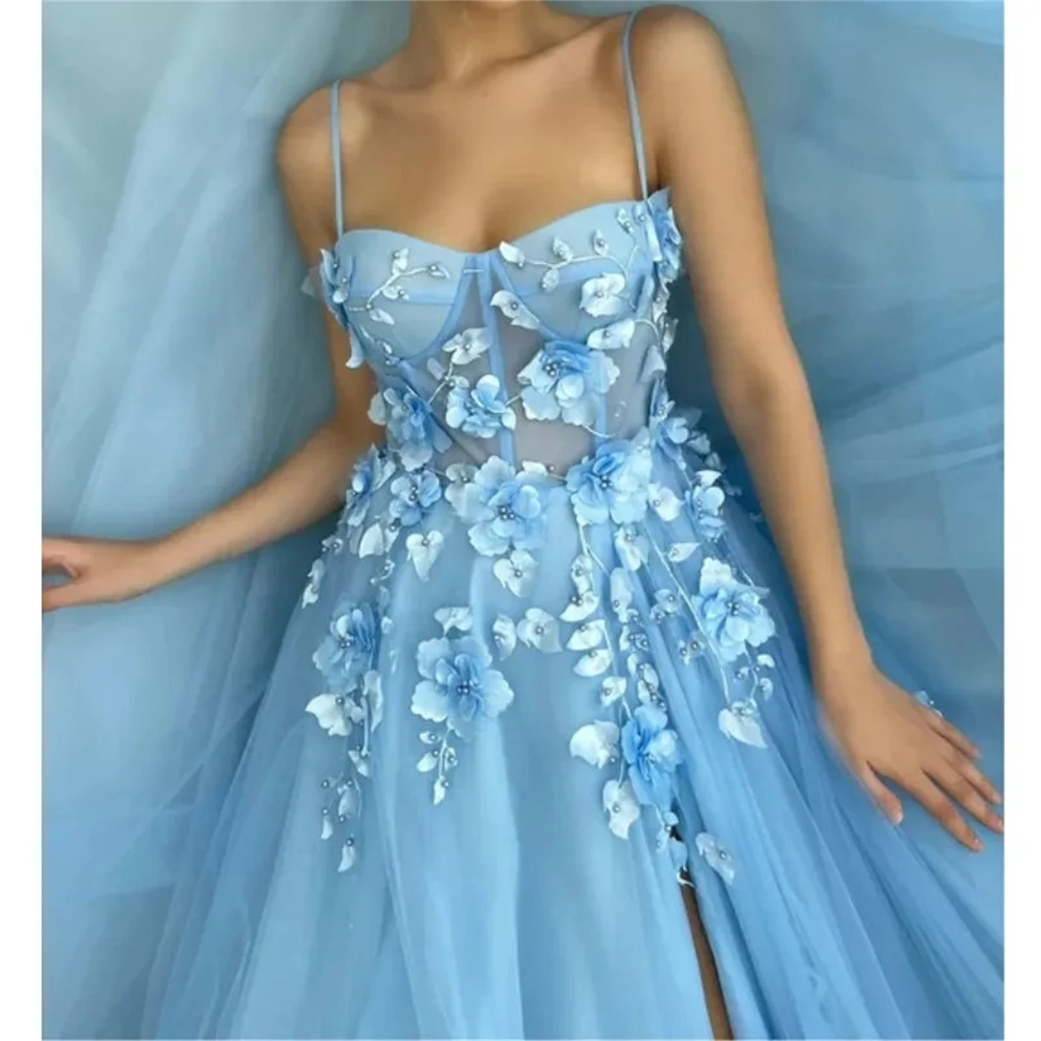 Aileen Line A Ceremony Dresses for Prom Sky Blue Guest Wedding Party Dress Women Elegant Luxury Graduate Mesh Reunion Ball Gowns