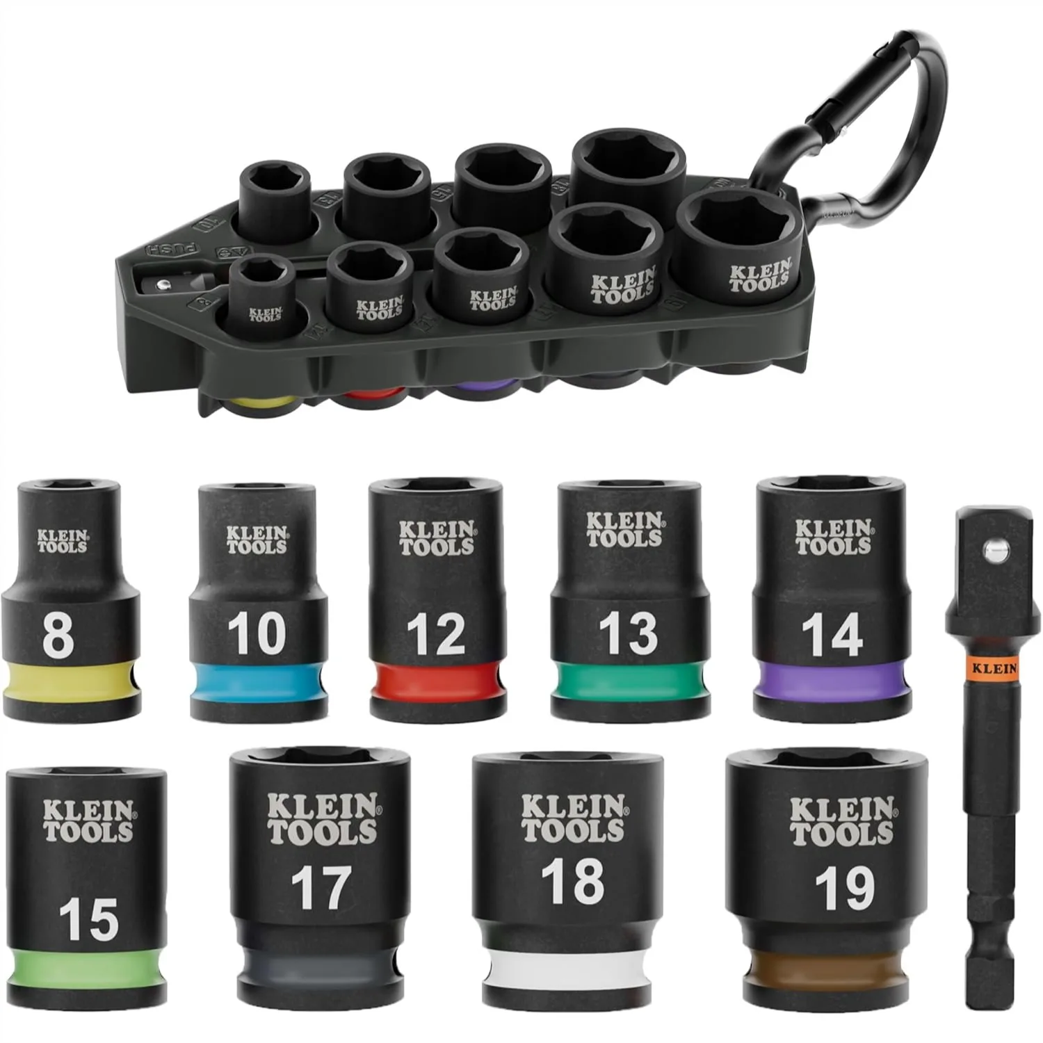

Metric Impact Socket Set, 10-Piece with Sleeve and Carabiner, 3/8-Inch Drive, Color-Coded 8-19 mm Sockets