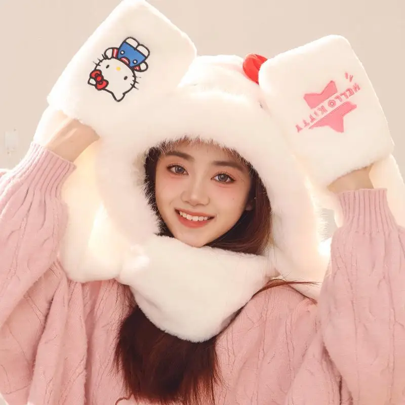 

Kawaii аниме «Hello Kitty My Melody Cinnamoroll», зимняя мультяшная плюшевая шапка, шарф, аниме Kawaii, теплые мягкие аксессуары для вечеринок, подарок
