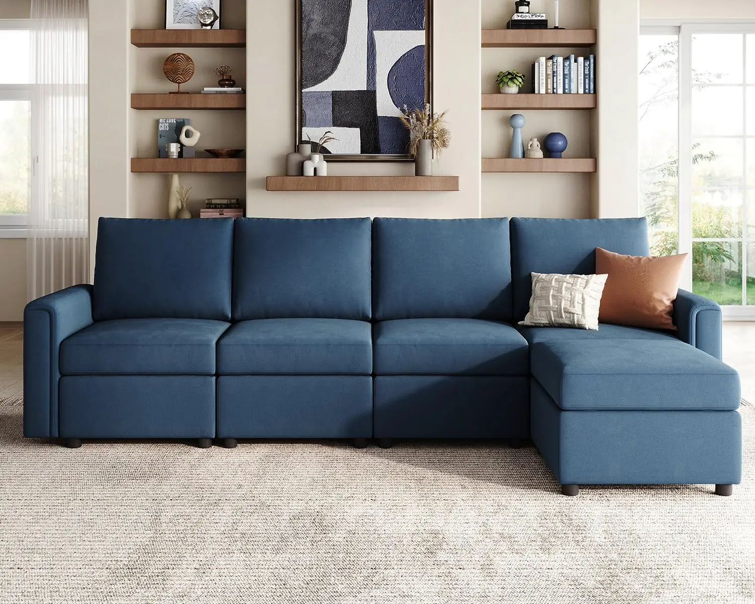 Sectional Sofa, Blue, 300lb Weight Capacity, Changeable Covers, Storage Seat, BIFMA X5.4-2020 Certificated, Memory Foam Cushion