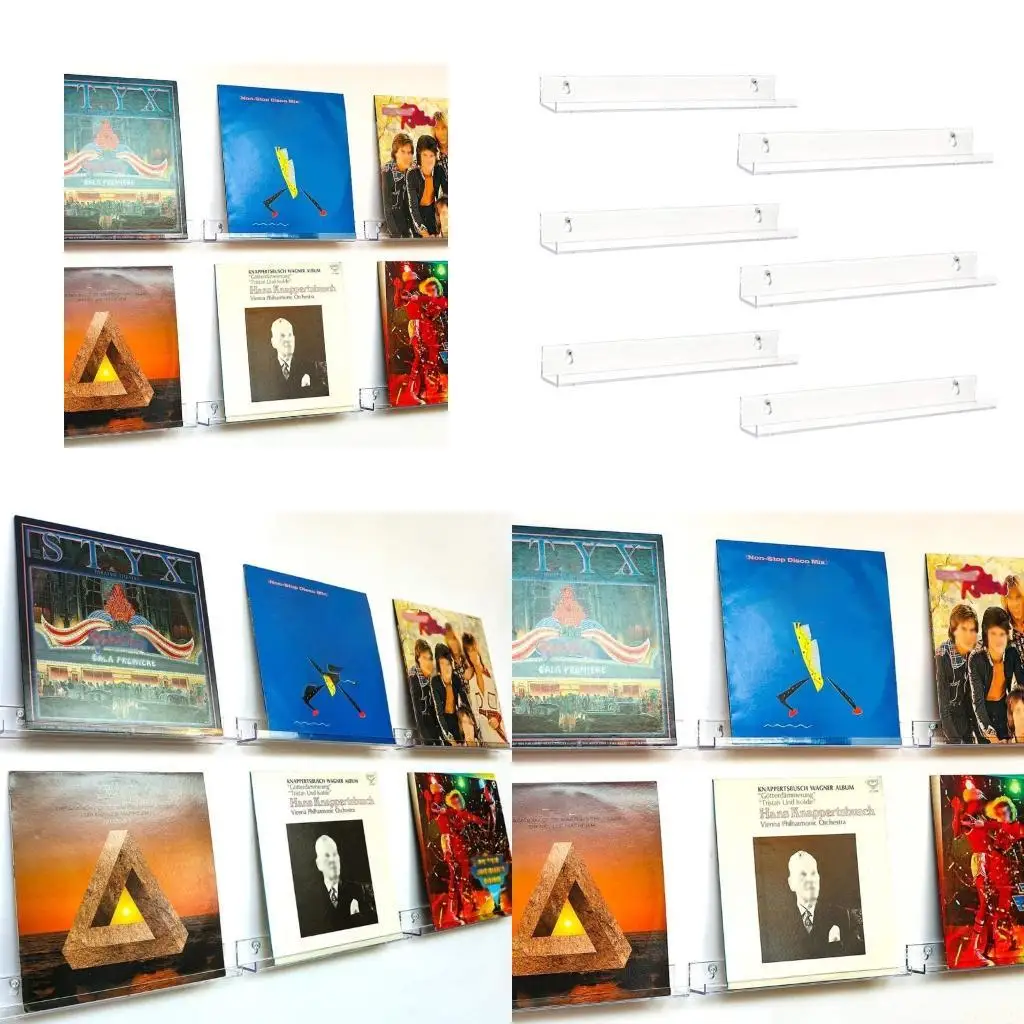 B03F 6 Pack Records Storage Acrylic Floating Shelf Album Vinyl Record Storage Rack Holder Acrylic Wall Shelf for Magazines
