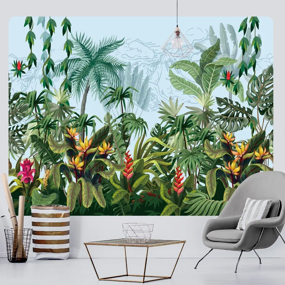 Tropical plants palm leaves flowers home decor tapestry wall hanging pattern bohemian decor tapestry hippie sheets beach mat