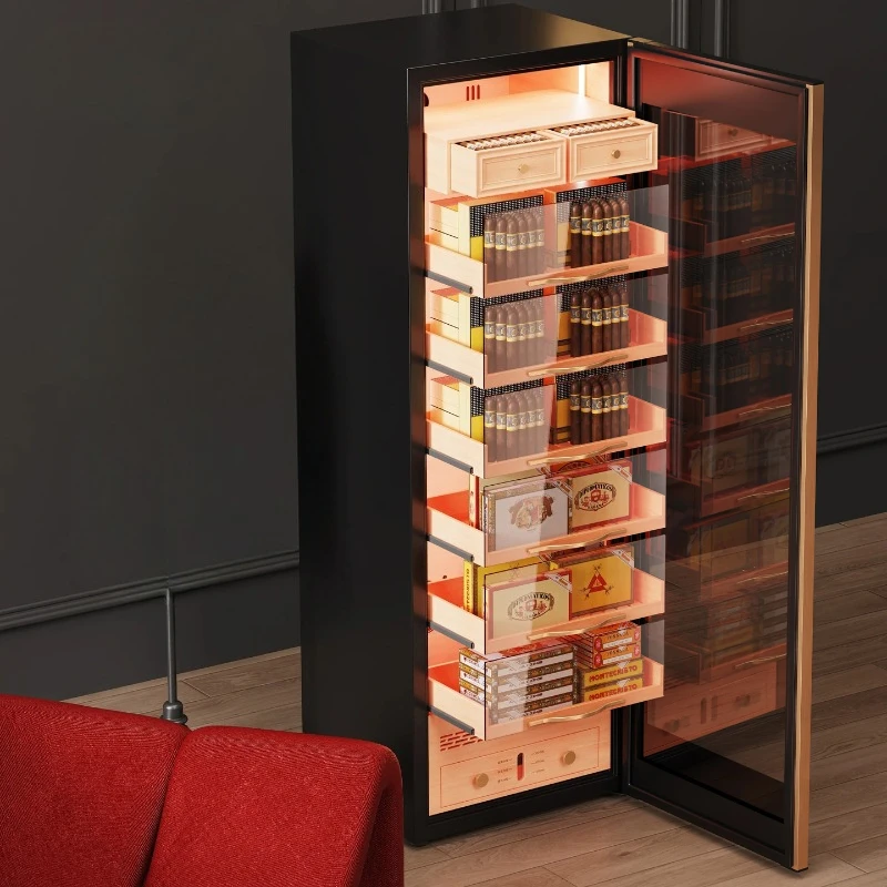 

Шкаф для сигар X-S с кедровой отделкой, замком с датчиком отпечатков пальцев, функцией увлажнения, поддержанием постоянной температуры и умным Wi-Fi.