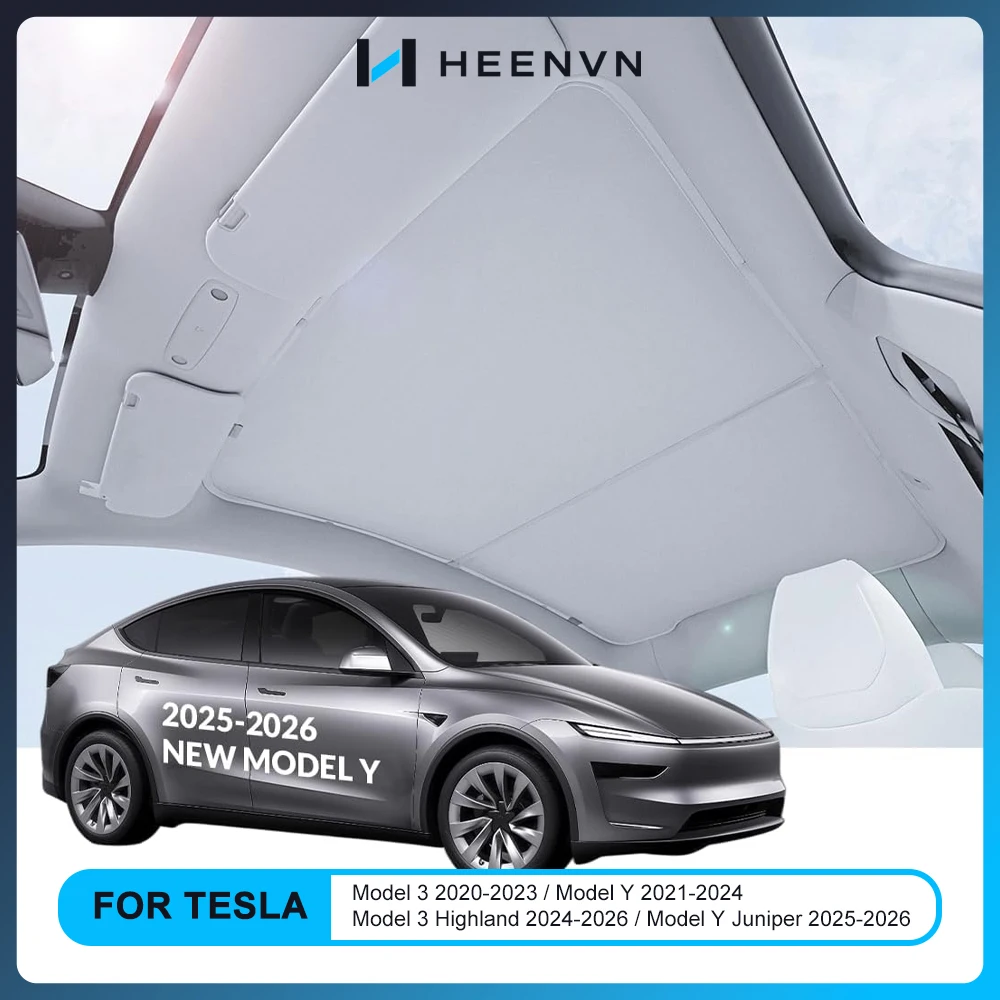 Heenvn For Tesla Model 3 Y Model 3 Highland Model Y Juniper 2025 2026 Ice Cloth Buckle Sunshade Sun Visor Car Front Rear Sunroof