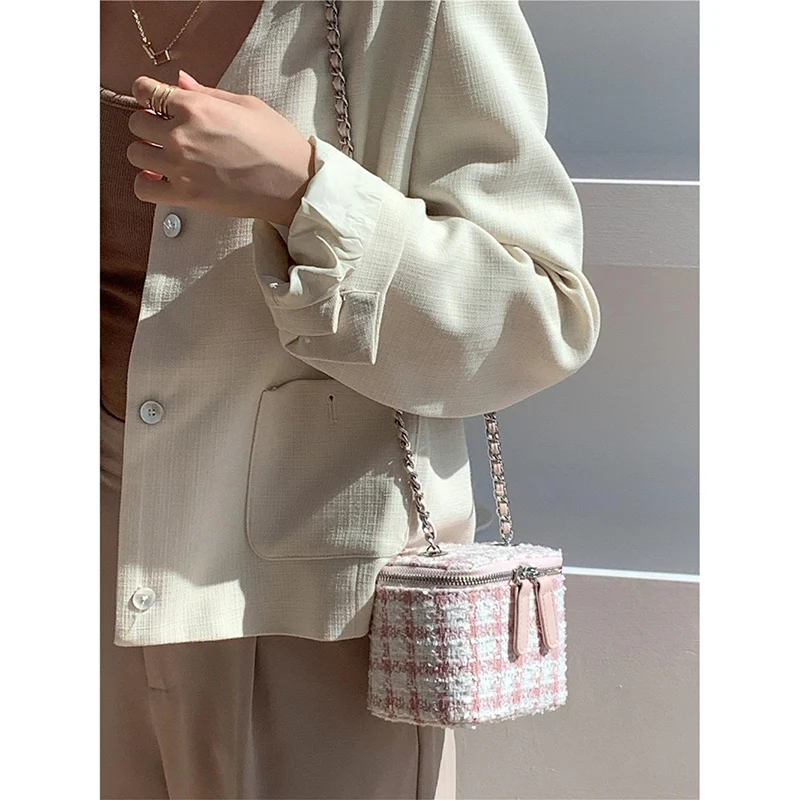 Light Luxury Fashion Plaid Chain Mini Square Bag Summer Women\'s New Lipstick Box Korean Version Niche Design Sense Crossbody Bag