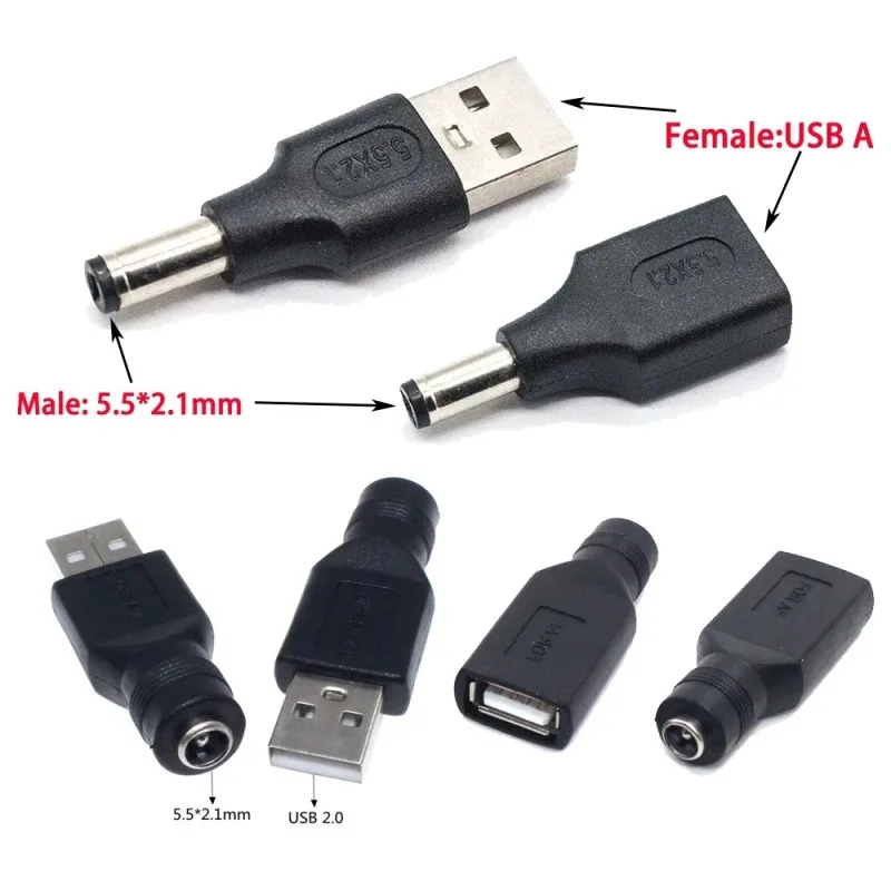 DC Female To USB 2.0 Type A Male Plug DC Jack Socket Connector 5V Power Plugs Adapter 5.5*2.1mm Charging Converter Laptop PC DIY image 2
