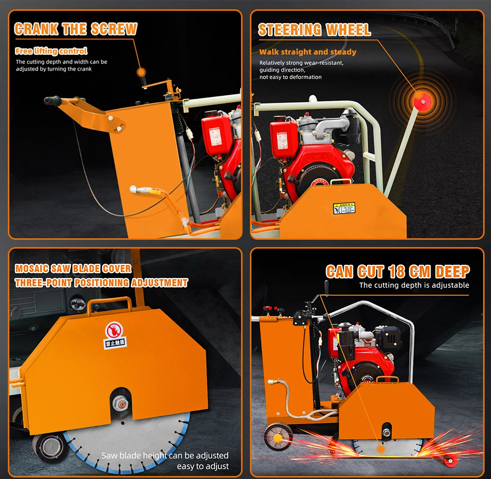 High Power Diesel Road Cutter Machine 350 400 500 Mm Blade 180mm Depth Concrete Road Cutting Machine