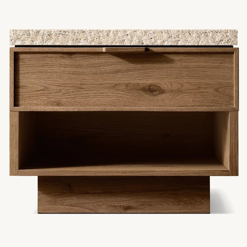 

Modern wooden open bedside table with marble wooden bedside table