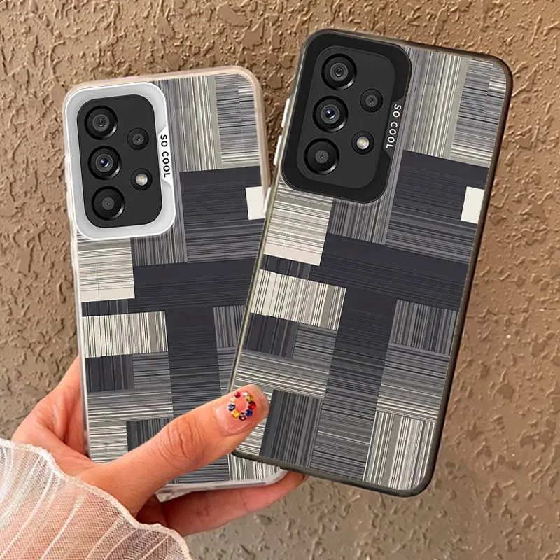 Gray Striped Pattern For Samsung Galaxy A73 A72 A71 A56 A55 A54 A53 A52 A52S A51 A36 A35 M11 Colored Silver Phone Case