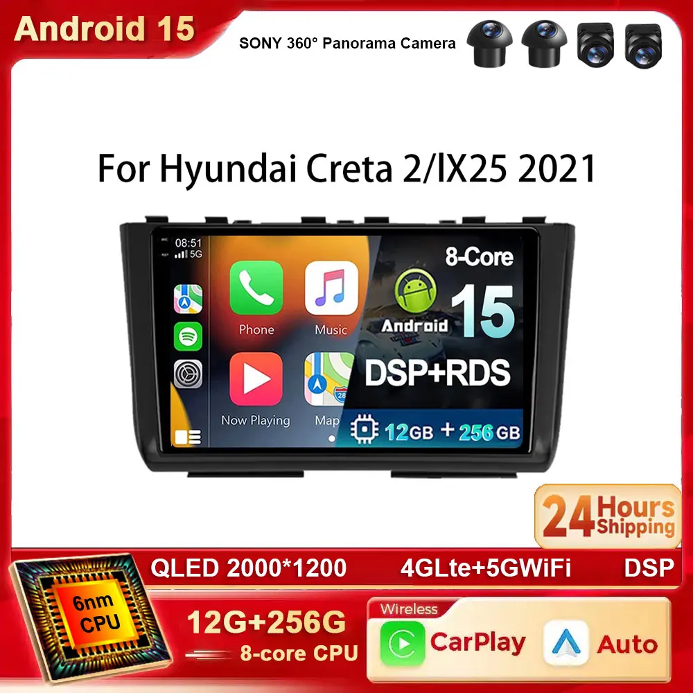 

Android 15 Carplay Auto 2K экран автомобильный радиоприемник мультимедийный плеер для Hyundai Creta 2 IX25 2021 авторадио GPS стерео 2din голова WIFI