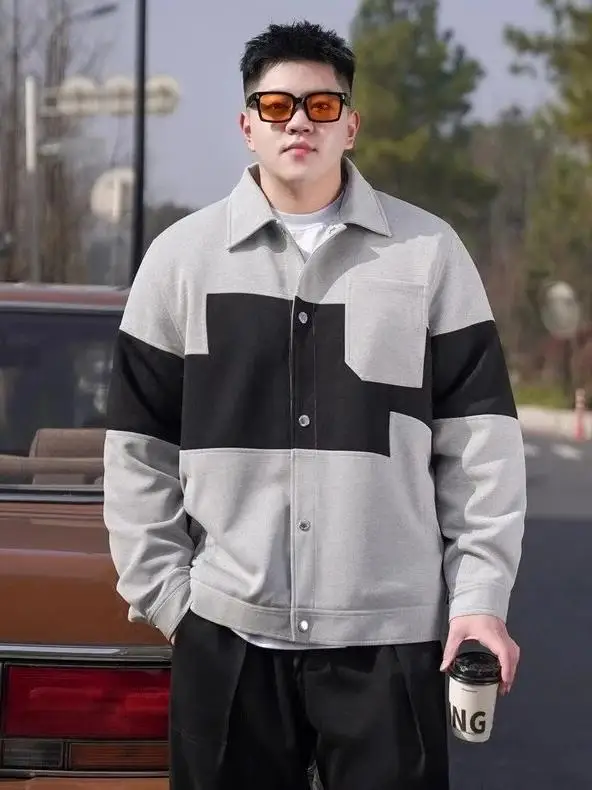 

Модная мужская рабочая куртка больших размеров с воротником в стиле пэчворк, свободного кроя, осенне-зимняя верхняя одежда для полных мужчин