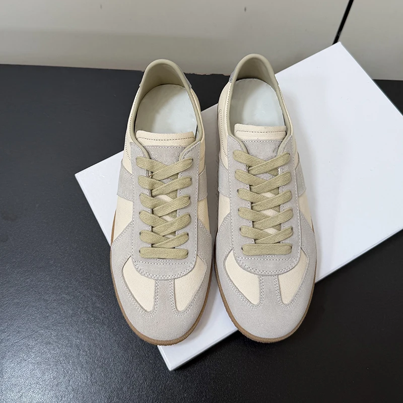 High-Quality Handmade Genuine Leather Retro White Sports Shoes Unisex German Training Shoes Luxury Soft Flat Casual WalkingShoes