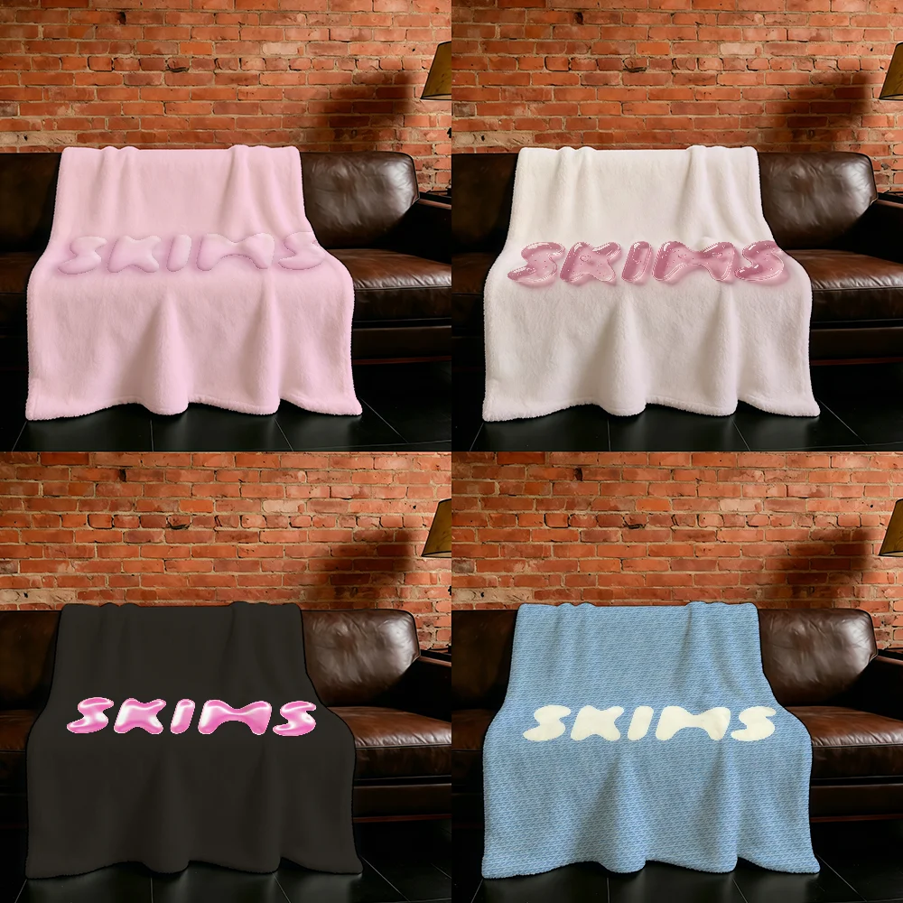 S-Skims-ES K-Kim Fashion Logo Blanket Flannel Warm Soft Throw Blanket For Room Sofa Childish Birthday Gifts