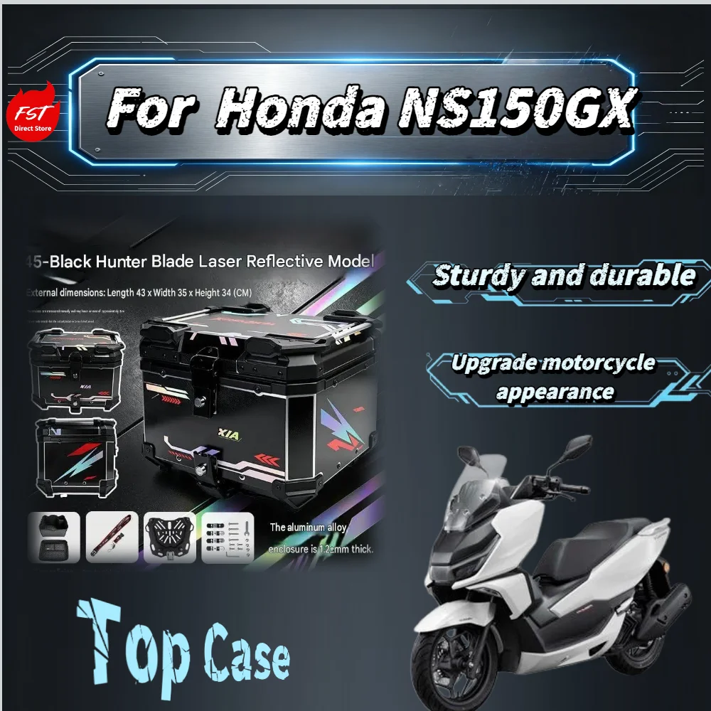 For Honda NS150GX 45L Laser‑Reflective Aluminum Top Case Zipper Lining With Backrest Scooter Touring Mod Accessories