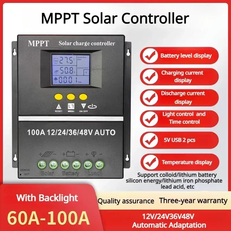 LEADER MPPT Solar Controller 12V24V36V48V Lead-acid Lithium Battery Photovoltaic Panel Charging and Generation Controller 100A