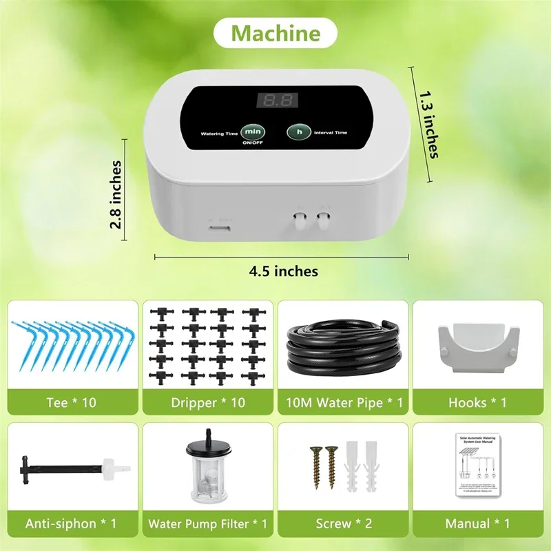 Garden Irrigation Controller with Timed Automatic Watering Device Built-in 1800mAh Battery Plant Watering System USB Charging