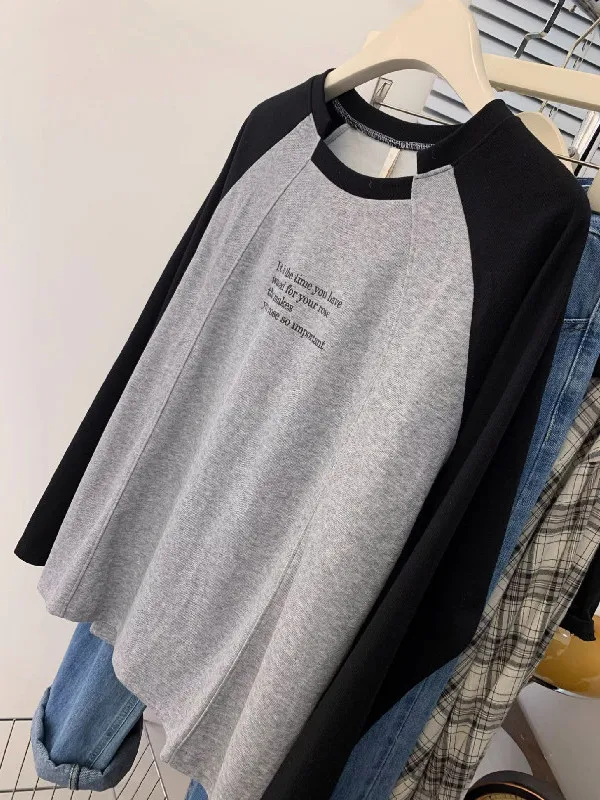 

plus Size Women's Long Sleeve T-Shirt Color Block Shoulder Drop Loose Fit Spring Autumn Base Shirt Korean Style Comfortable C...